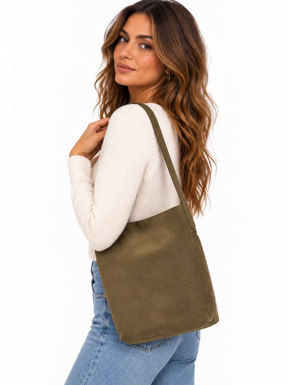 REVOLVE 8 Other Reasons $149 retail  Bucket Bag Olive Vegan Suede NEW